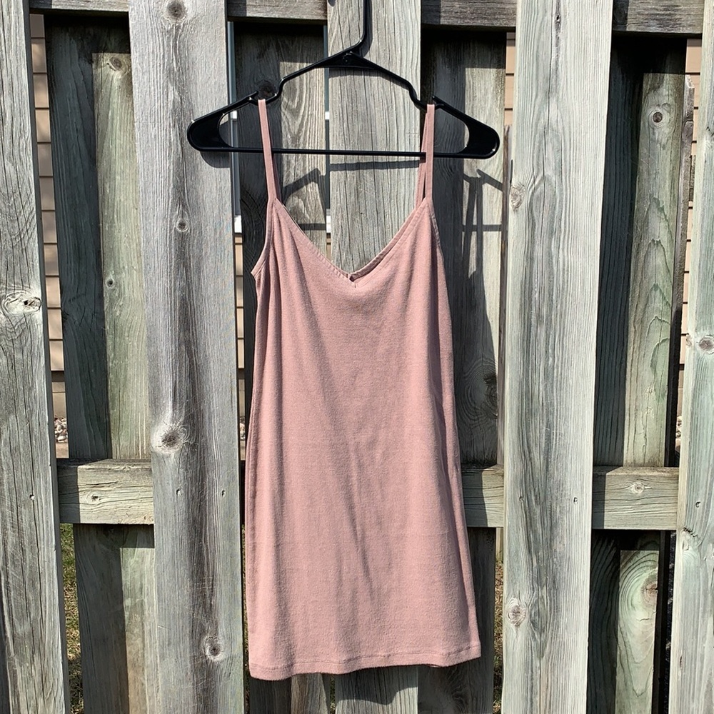 Nude ribbed v-cut layering dress